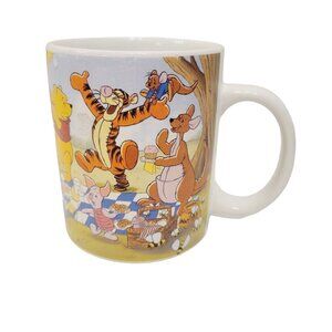 Vtg Disney Ceramic Coffee Cup Winnie Pooh Eeyore Rabbit Tigger Picnic 12OZ